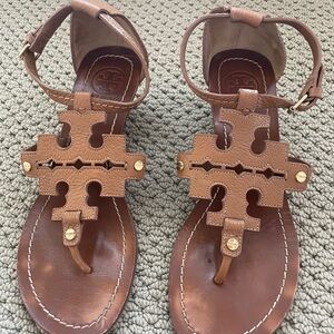 Pre Loved Brown Tory Wedge Sandals